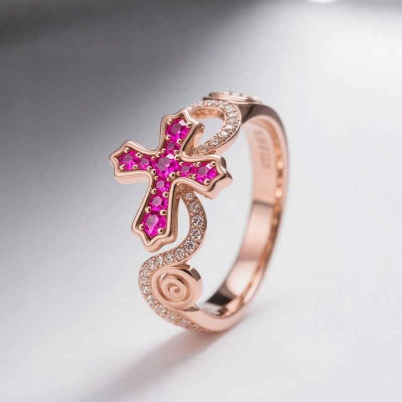 Sotiya Cross Design Faith Round Cut Coffee Cocktail Ring Sterling Silver-Sotiya