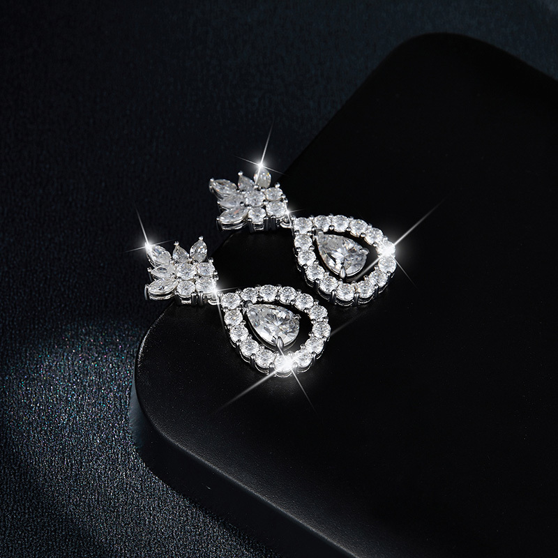 Sotiya Pineapple Design Pear Cut Moissanite Drop Earrings Sterling Silver-Sotiya