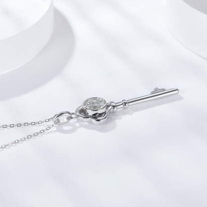Sotiya Key Design Bezel Set Round Cut Moissanite Necklace Sterling Silver-Sotiya