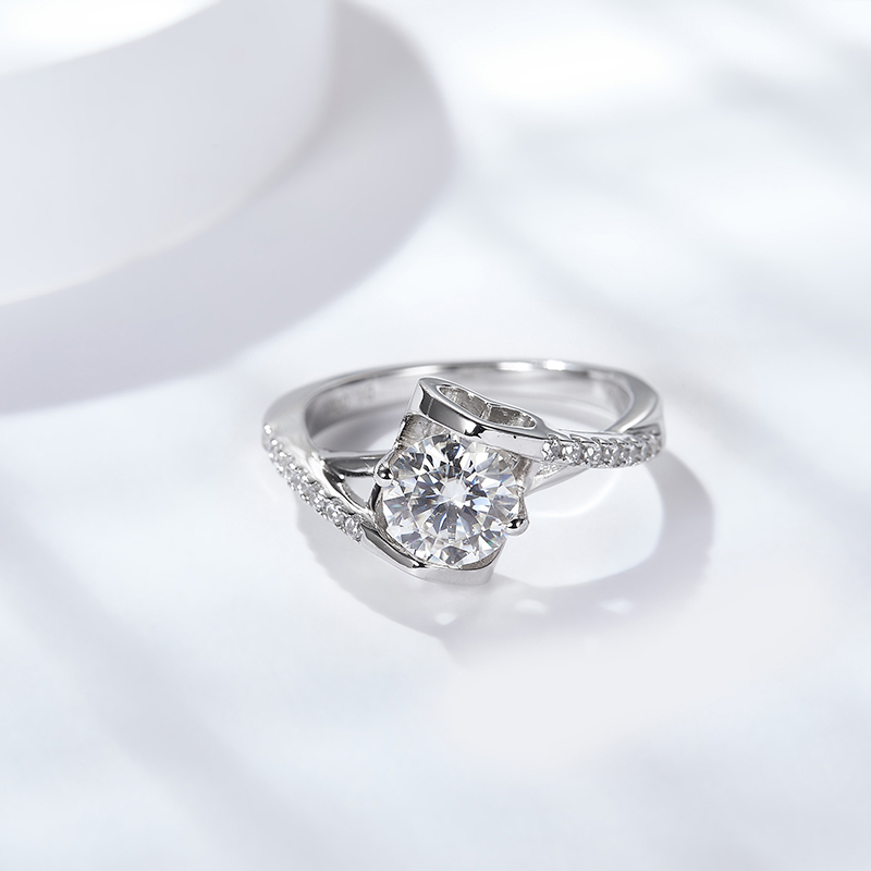 Sotiya Twist Heart Design Round Cut Moissanite Engagement Ring Sterling Silver-Sotiya