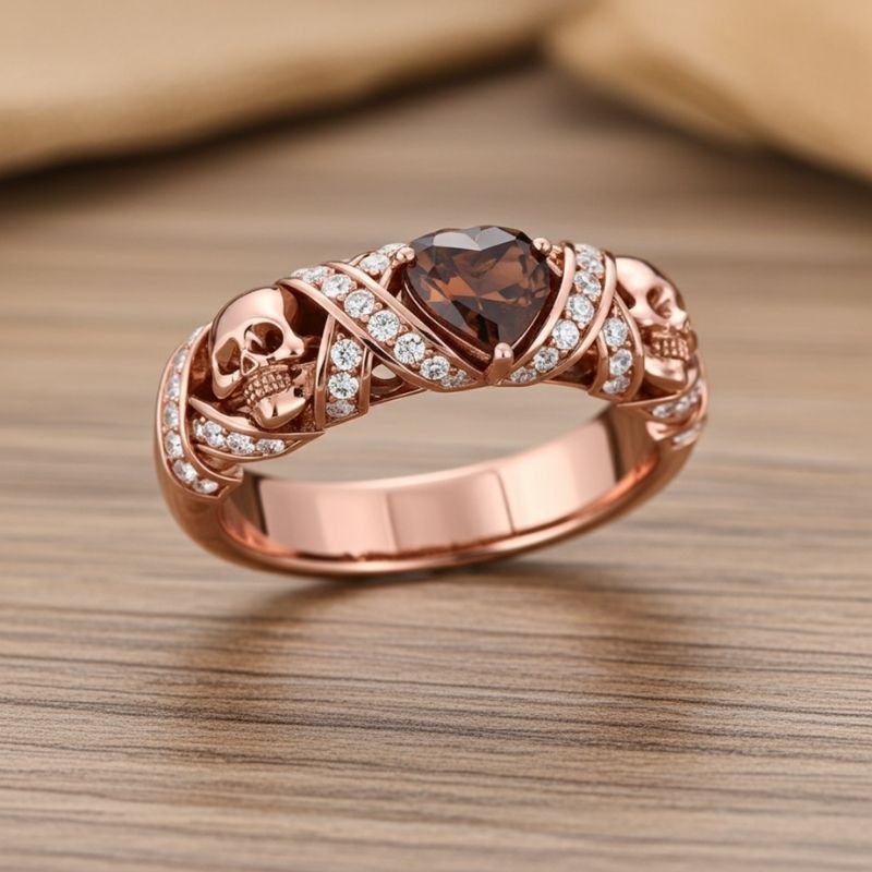 Sotiya Gothic Skull Heart Cut Coffee Women's Wedding Ring Sterling Silver-Sotiya