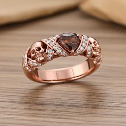 Sotiya Gothic Skull Heart Cut Coffee Women's Wedding Ring Sterling Silver-Sotiya