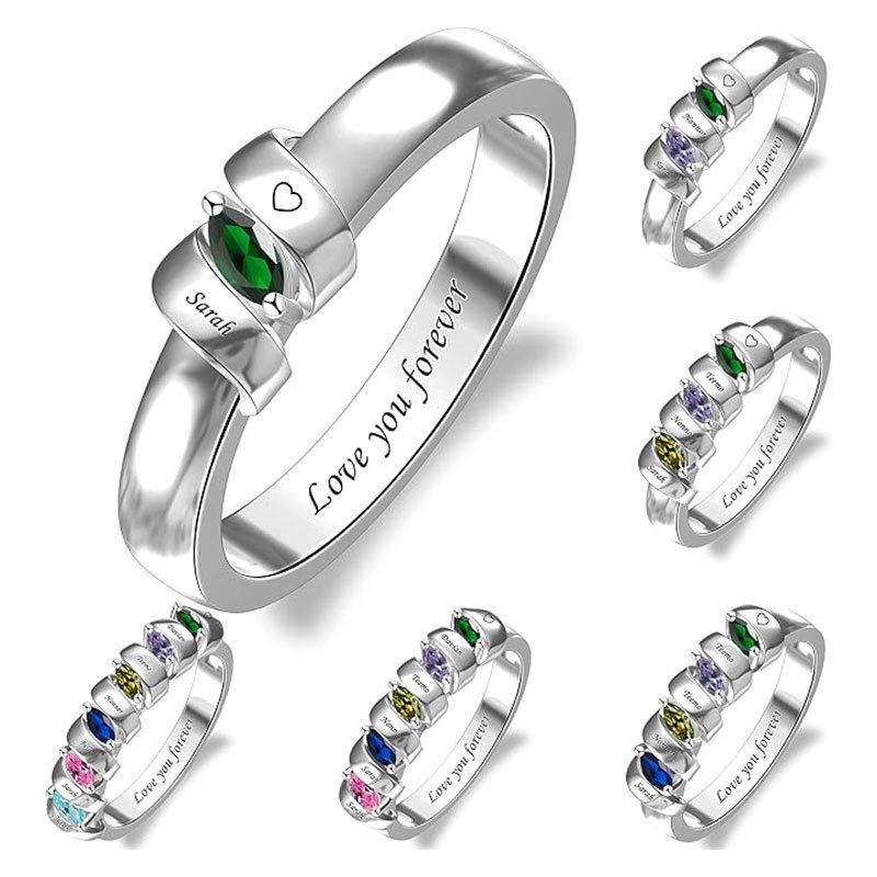 Sotiya Marquise Cut Custom 12 Birthstone Engraved Name Promise Ring Sterling Silver-Sotiya