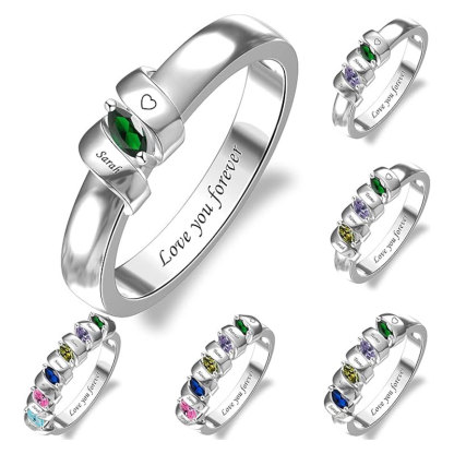 Sotiya Marquise Cut Custom 12 Birthstone Engraved Name Promise Ring Sterling Silver-Sotiya