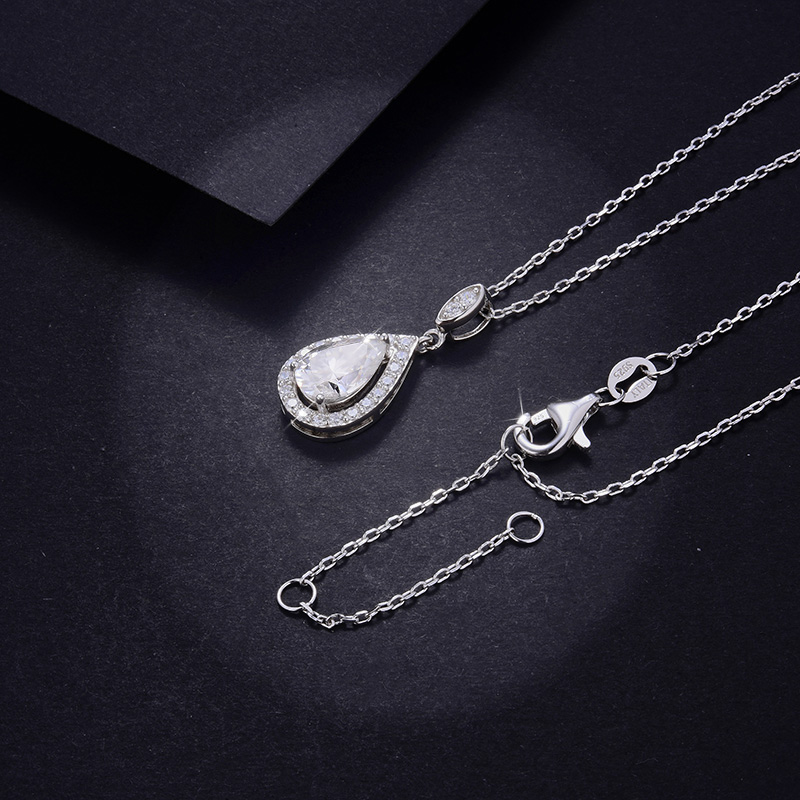 Sotiya Halo Pear Cut Moissanite Necklace Sterling Silver-Sotiya