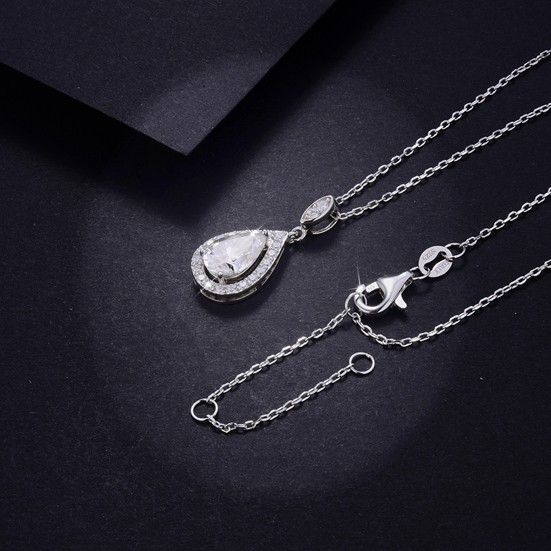 Sotiya Halo Pear Cut Moissanite Necklace Sterling Silver-Sotiya