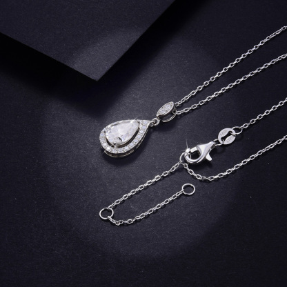 Sotiya Halo Pear Cut Moissanite Necklace Sterling Silver-Sotiya