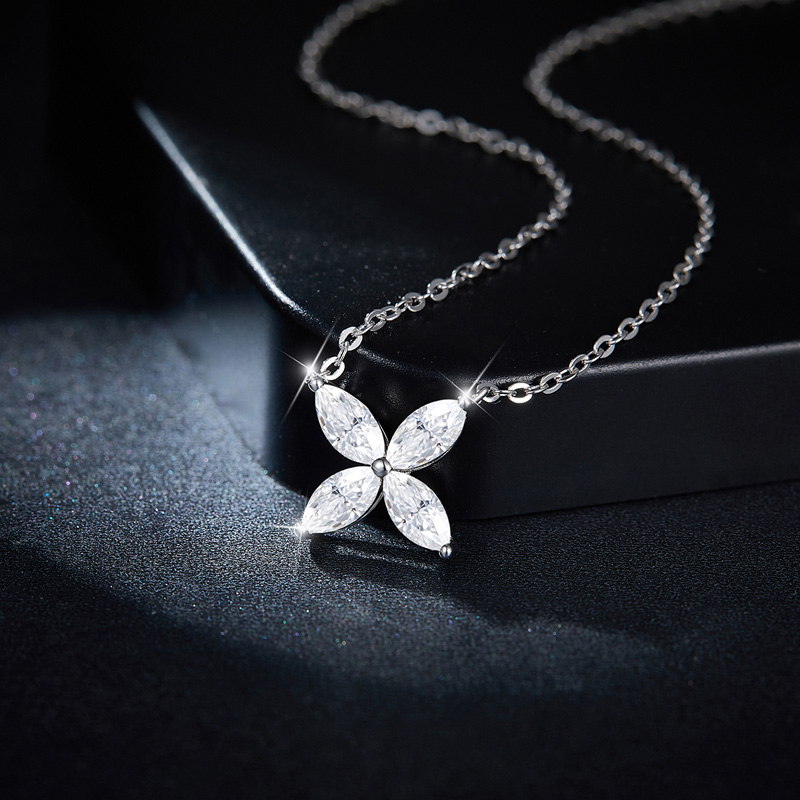 Sotiya Four Stone Marquise Cut Moissanite Necklace Sterling Silver-Sotiya