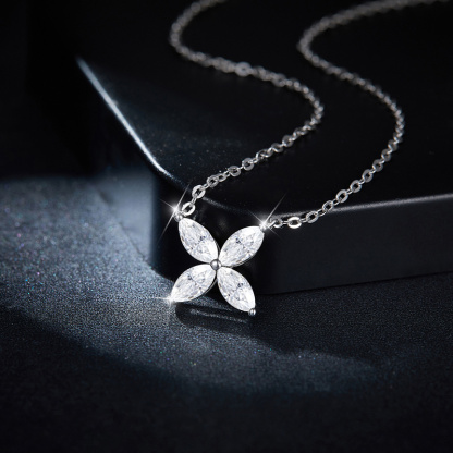 Sotiya Four Stone Marquise Cut Moissanite Necklace Sterling Silver-Sotiya