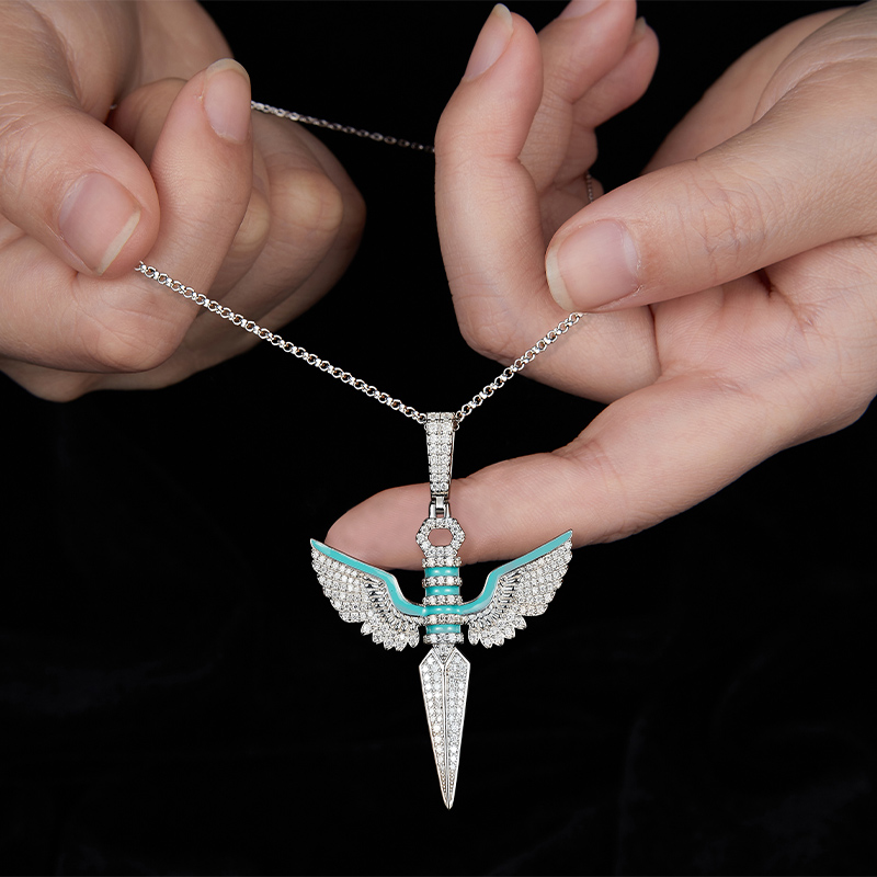 Sotiya Rising Wings Sword Moissanite Enamel Necklace Sterling Silver-Sotiya
