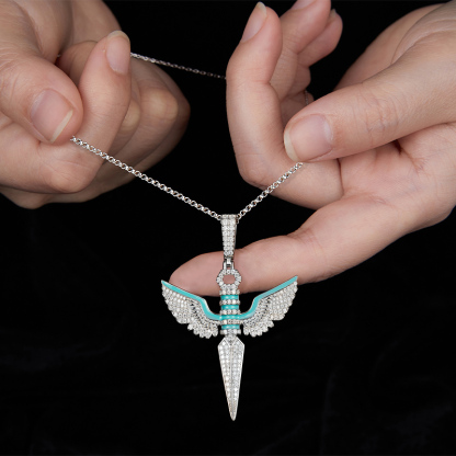 Sotiya Rising Wings Sword Moissanite Enamel Necklace Sterling Silver-Sotiya
