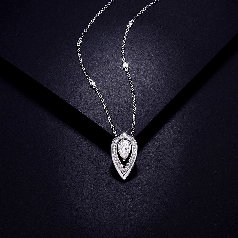 Sotiya Halo Pear Cut Moissanite Necklace Sterling Silver-Sotiya