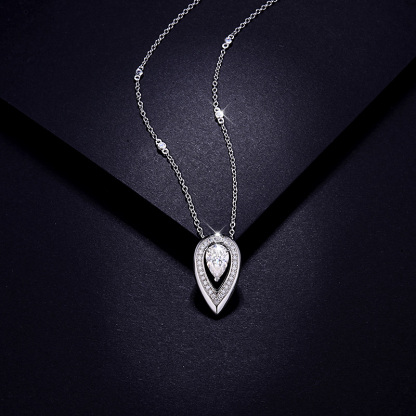 Sotiya Halo Pear Cut Moissanite Necklace Sterling Silver-Sotiya