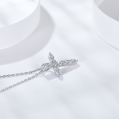 Sotiya Cross Design Round Cut Moissanite Necklace Sterling Silver-Sotiya