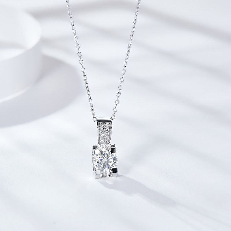 Sotiya Round Cut Moissanite Necklace Sterling Silver-Sotiya