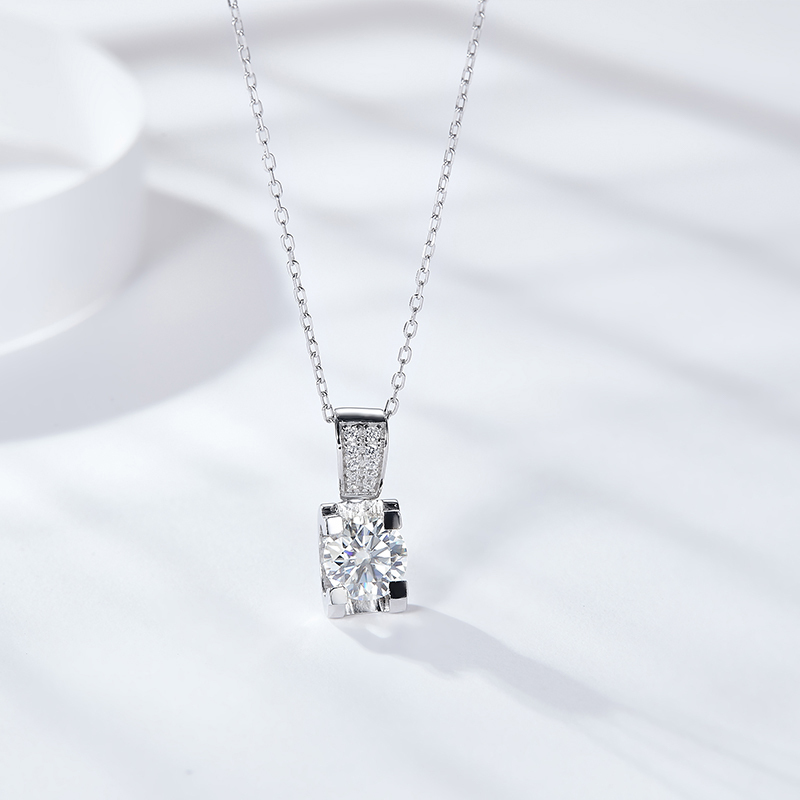 Sotiya Round Cut Moissanite Necklace Sterling Silver-Sotiya