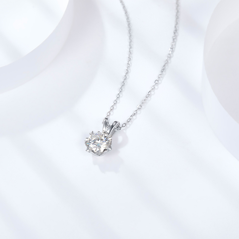 Sotiya Classic Snowflake Round Cut Moissanite Necklace Sterling Silver-Sotiya