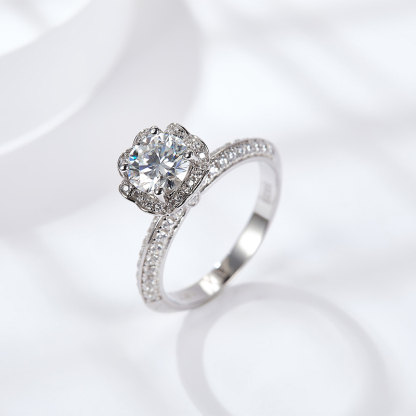 Sotiya Bouquet Flower Round Cut Moissanite Engagement Ring Sterling Silver-Sotiya