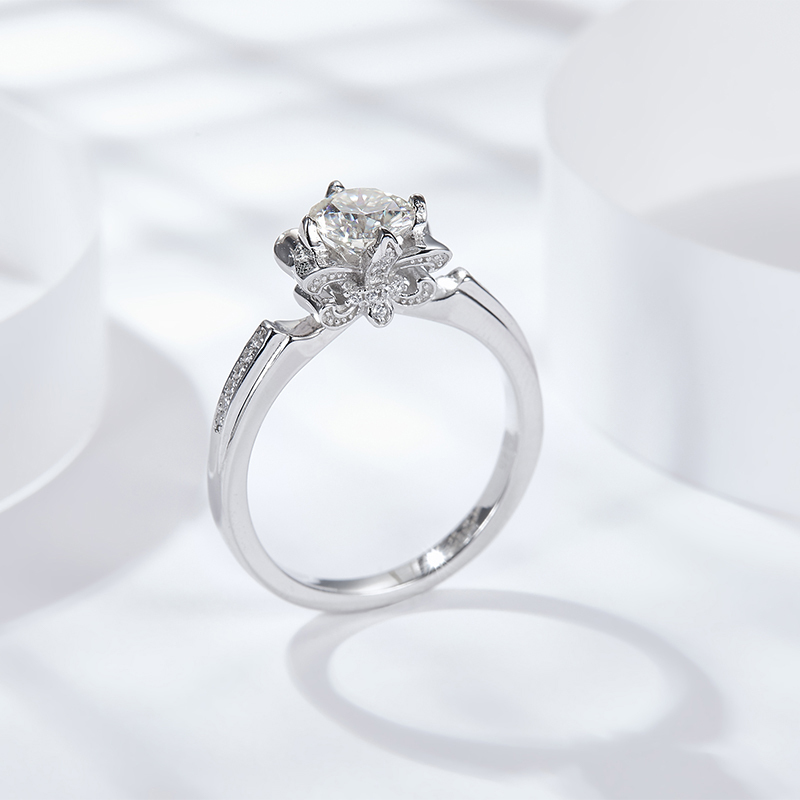 Sotiya Iris Round Cut Moissanite Engagement Ring Sterling Silver-Sotiya