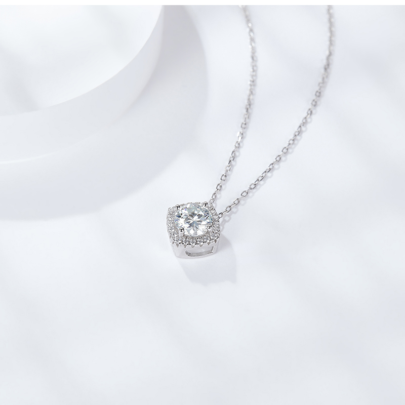 Sotiya Halo Round Cut Moissanite Necklace Sterling Silver-Sotiya