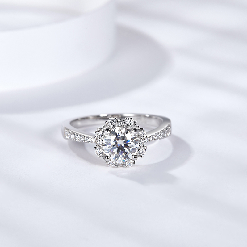 Sotiya Flower Halo Round Cut Moissanite Engagement Ring Sterling Silver-Sotiya