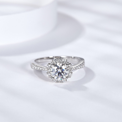 Sotiya Flower Halo Round Cut Moissanite Engagement Ring Sterling Silver-Sotiya
