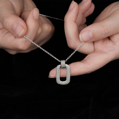 Sotiya Rectangle Round Cut Moissanite Doorknocker Necklace Sterling Silver-Sotiya