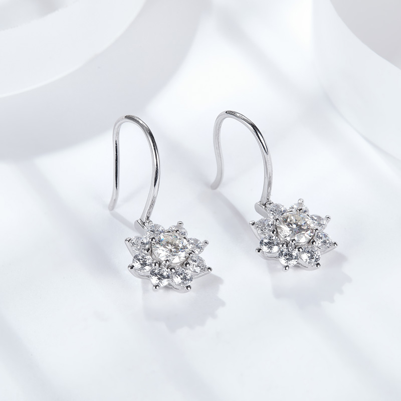 Sotiya Sunflower Round Cut Moissanite Drop Earrings Sterling Silver-Sotiya