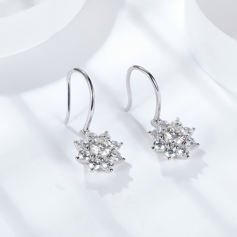 Sotiya Sunflower Round Cut Moissanite Drop Earrings Sterling Silver-Sotiya