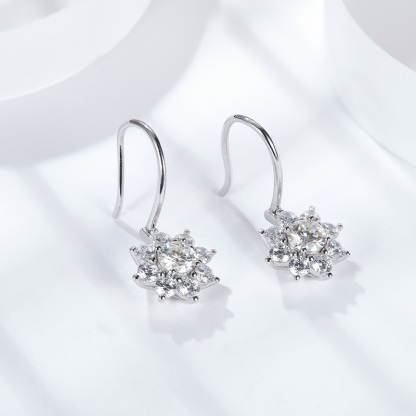 Sotiya Sunflower Round Cut Moissanite Drop Earrings Sterling Silver-Sotiya