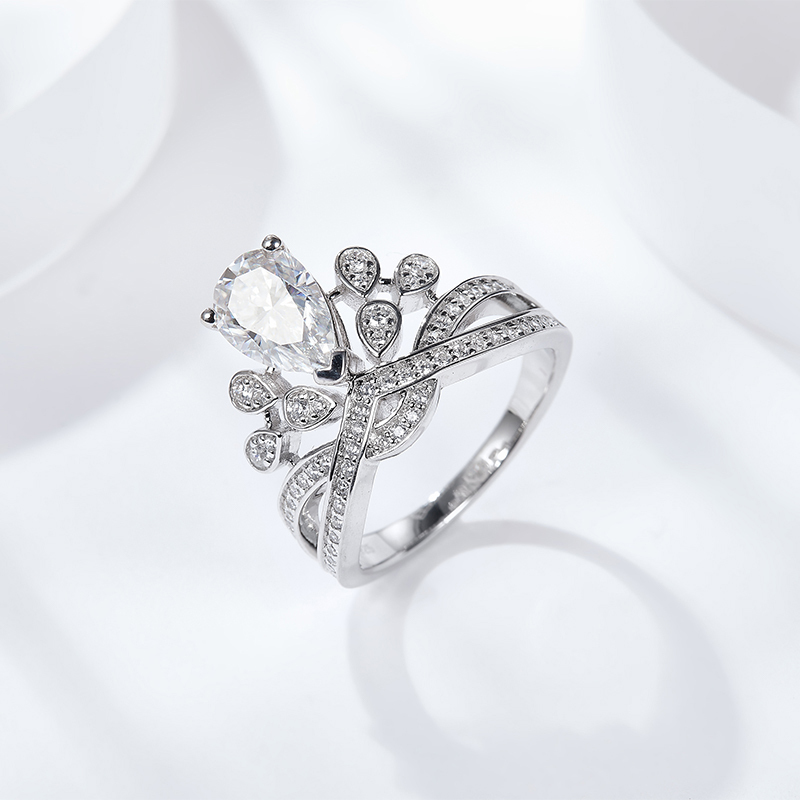 Sotiya Vintage Crossover Pear Cut Moissanite Engagement Ring Sterling Silver-Sotiya