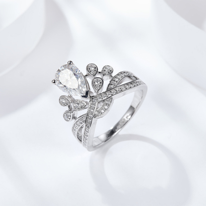 Sotiya Vintage Crossover Pear Cut Moissanite Engagement Ring Sterling Silver-Sotiya