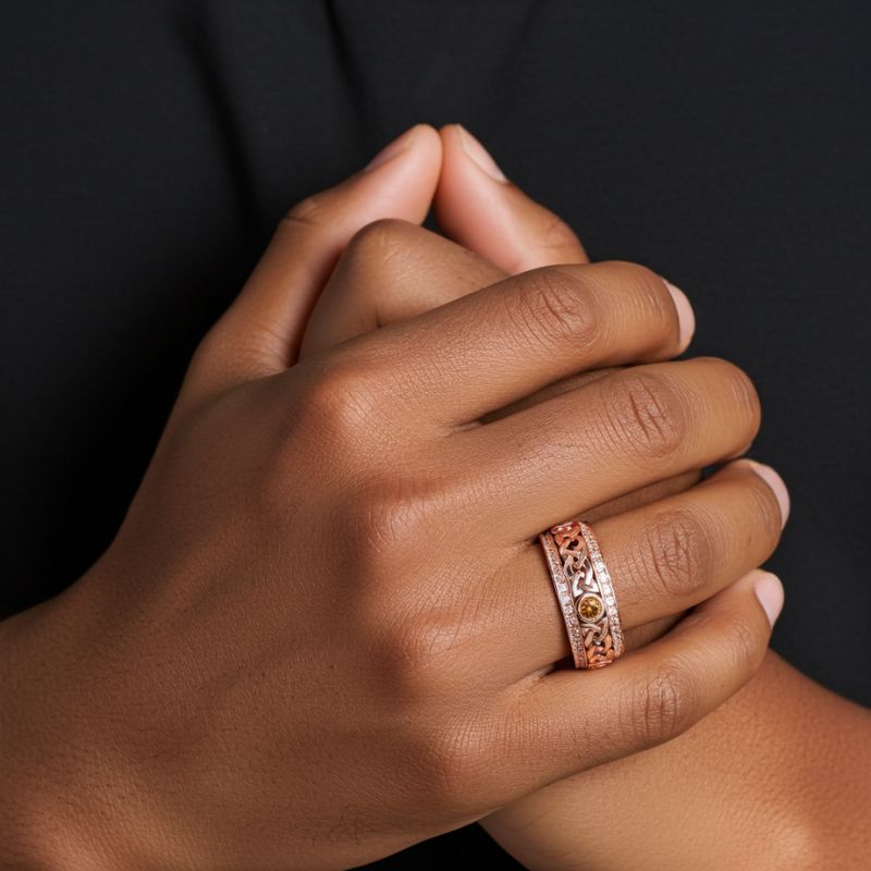 Sotiya Vintage Celtic Knot Round Cut Coffee Unisex Eternity Ring Sterling Silver