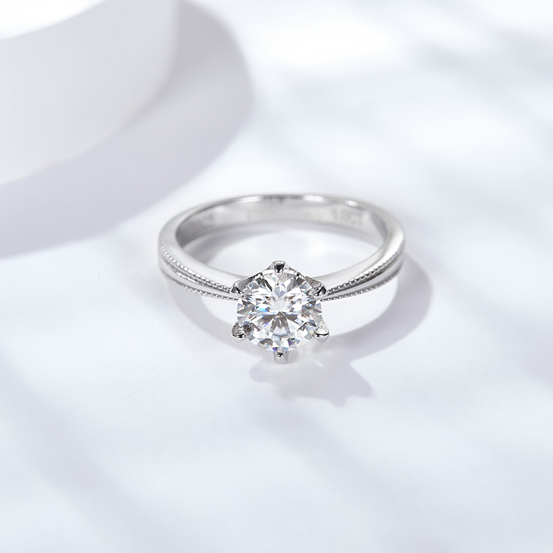 Sotiya Milgrain 6 Prong Round Cut Solitaire Moissanite Engagement Ring Sterling Silver-Sotiya