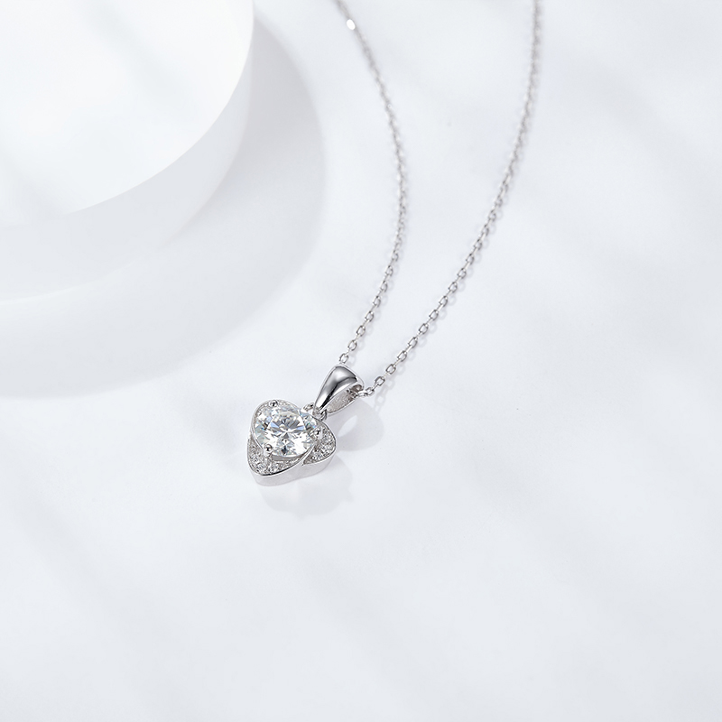 Sotiya Heart Design Round Cut Moissanite Necklace Sterling Silver-Sotiya