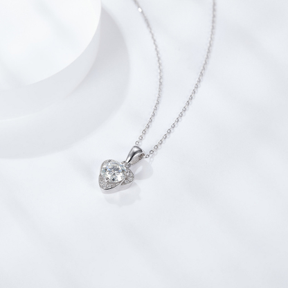 Sotiya Heart Design Round Cut Moissanite Necklace Sterling Silver-Sotiya