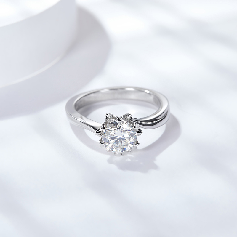 Sotiya Twist Snowflake Round Cut Moissanite Engagement Ring Sterling Silver-Sotiya