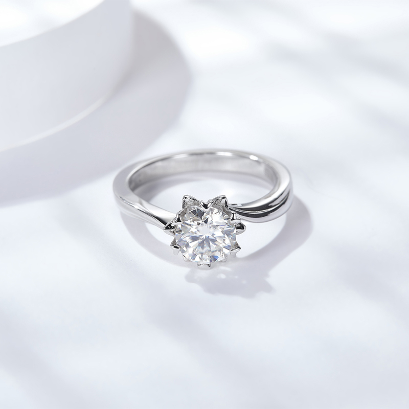 Sotiya Twist Snowflake Round Cut Moissanite Engagement Ring Sterling Silver-Sotiya