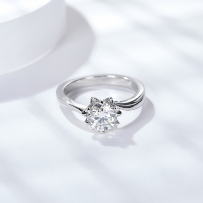 Sotiya Twist Snowflake Round Cut Moissanite Engagement Ring Sterling Silver-Sotiya