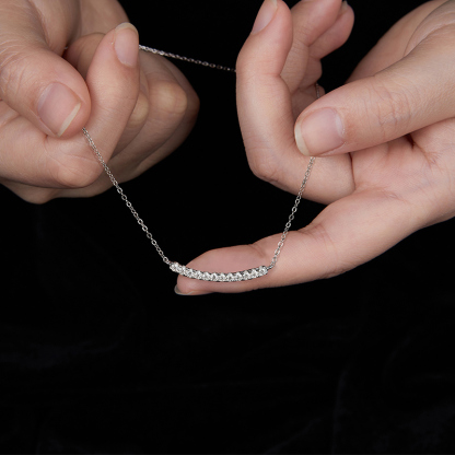 Sotiya Tiny Pave Round Cut Moissanite Curve Bar Necklace Sterling Silver-Sotiya
