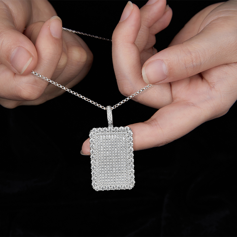 Sotiya Round Cut Full Moissanite Dog Tag Necklace Sterling Silver-Sotiya