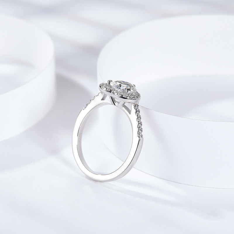 Sotiya Heart Halo Round Cut Moissanite Engagement Ring Sterling Silver-Sotiya