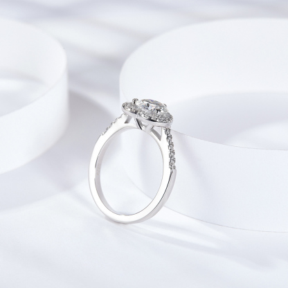 Sotiya Heart Halo Round Cut Moissanite Engagement Ring Sterling Silver-Sotiya