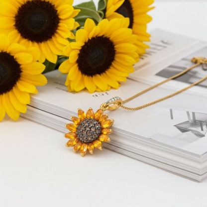 Sotiya Artist Collection Citrine and Coffee Sunflower Pendant Necklace Sterling Silver