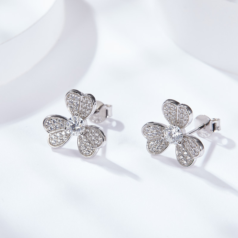 Sotiya Shamrock Round Cut Moissanite Stud Earrings Sterling Silver-Sotiya