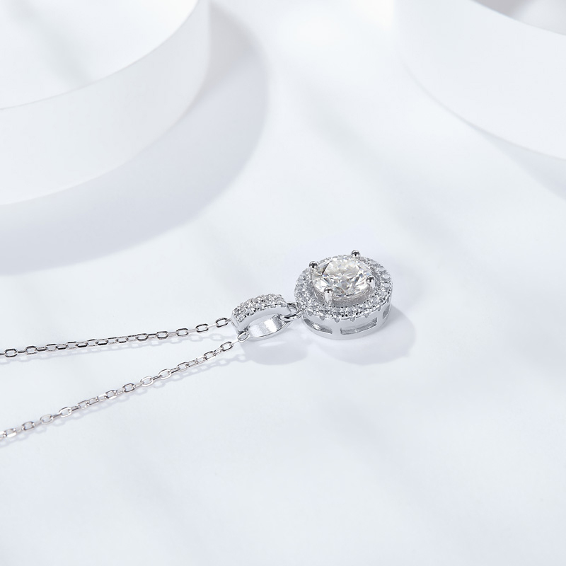 Sotiya Halo Round Cut Moissanite Necklace Sterling Silver-Sotiya