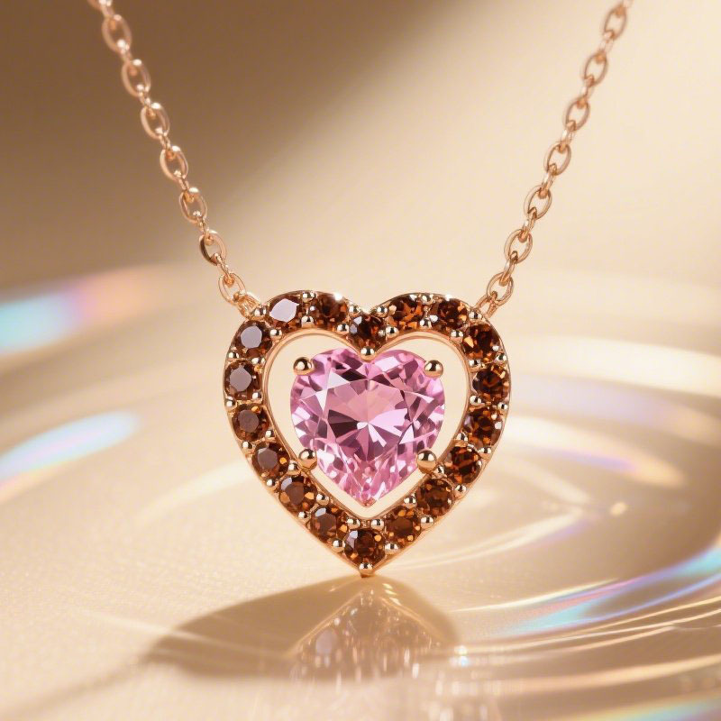 Sotiya Hollow Halo Pink Heart Cut Coffee Necklace Sterling Silver-Sotiya