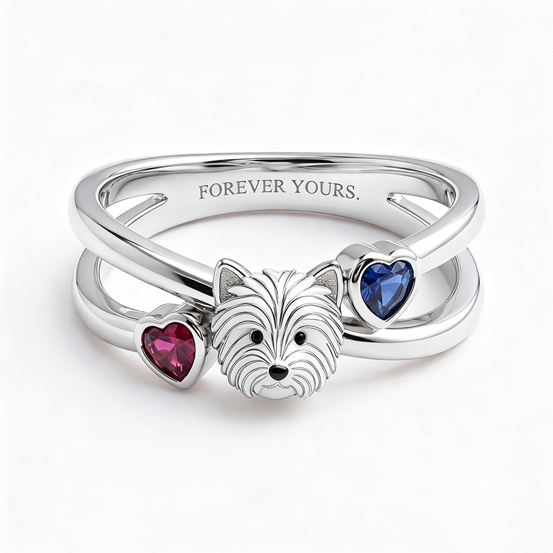 Sotiya West Highland White Terrier Enamel Heart Cut Ring Sterling Silver-Sotiya