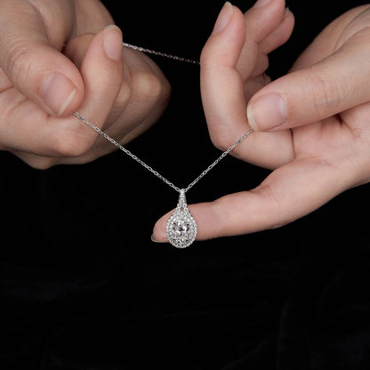 Sotiya Two Halo Oval Cut Moissanite Necklace Sterling Silver-Sotiya