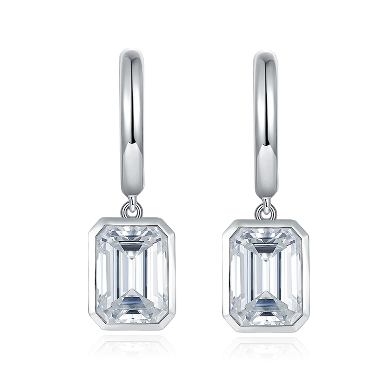 Sotiya Solitaire Emerald Cut Moissanite Drop Earrings Sterling Silver-Sotiya